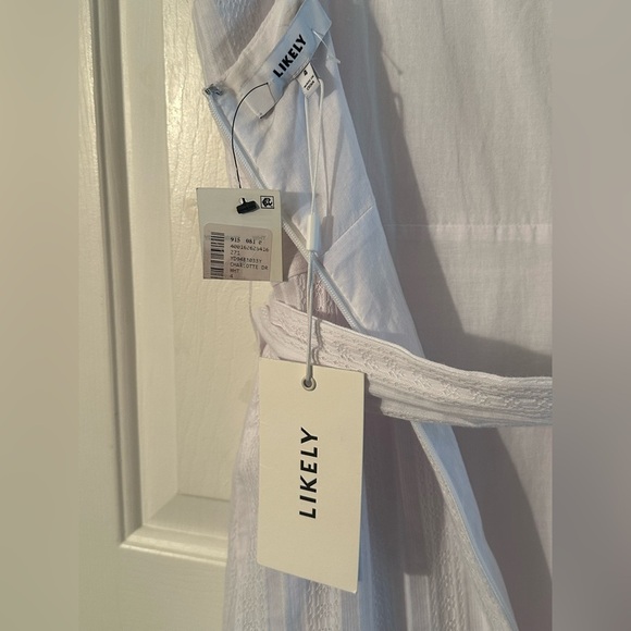 LIKELY 4 Charlotte Sleeveless Dress White Tiered Ruffle High Slit Romantic Midi - Picture 11 of 16